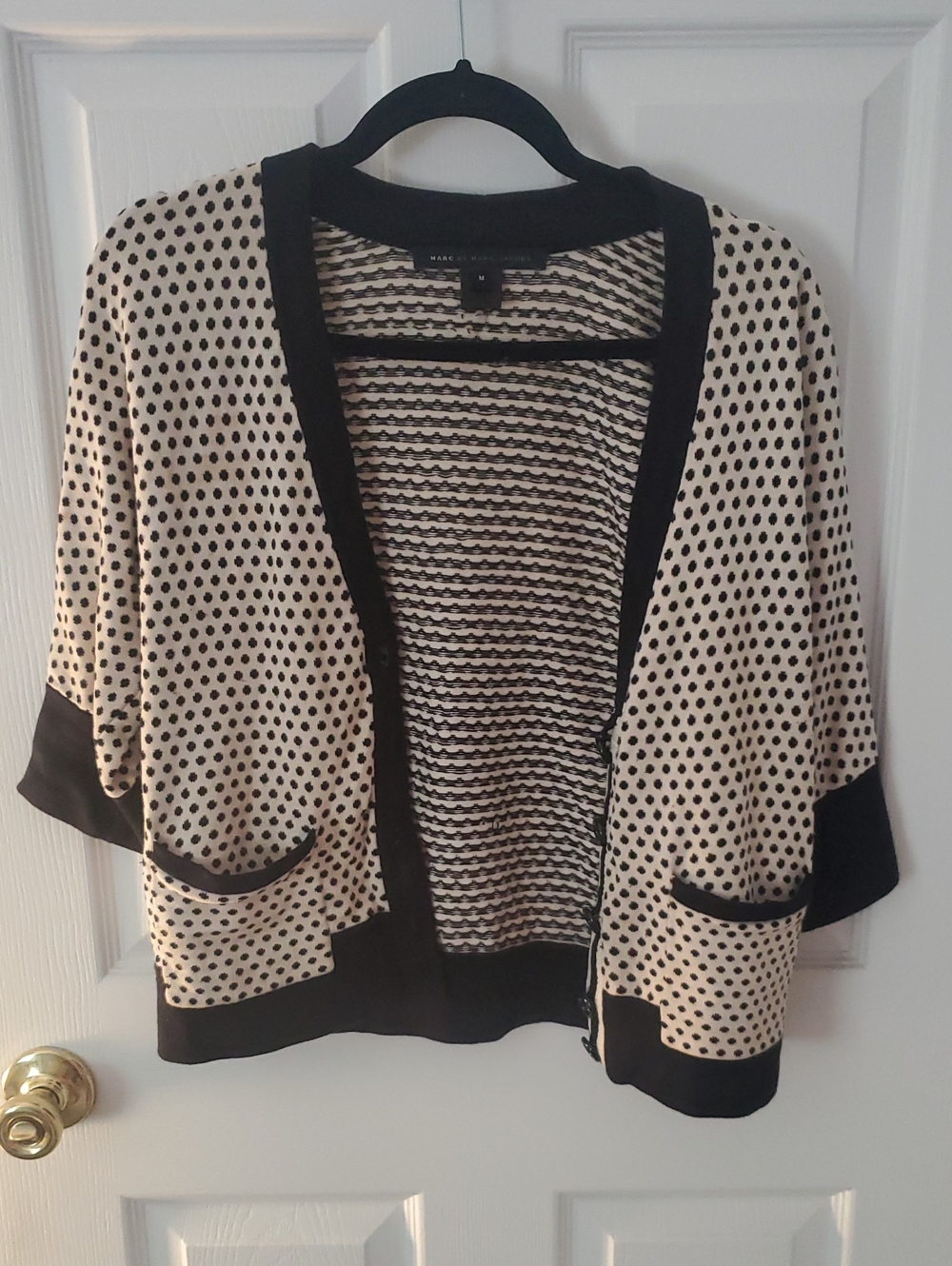 Marc by Marc Jacobs Cream and Black Polka Dot Open-Front Cardigan